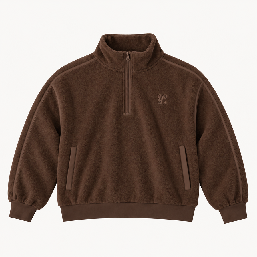 ½ ZIP FLEECE IN BROWN ON BROWN