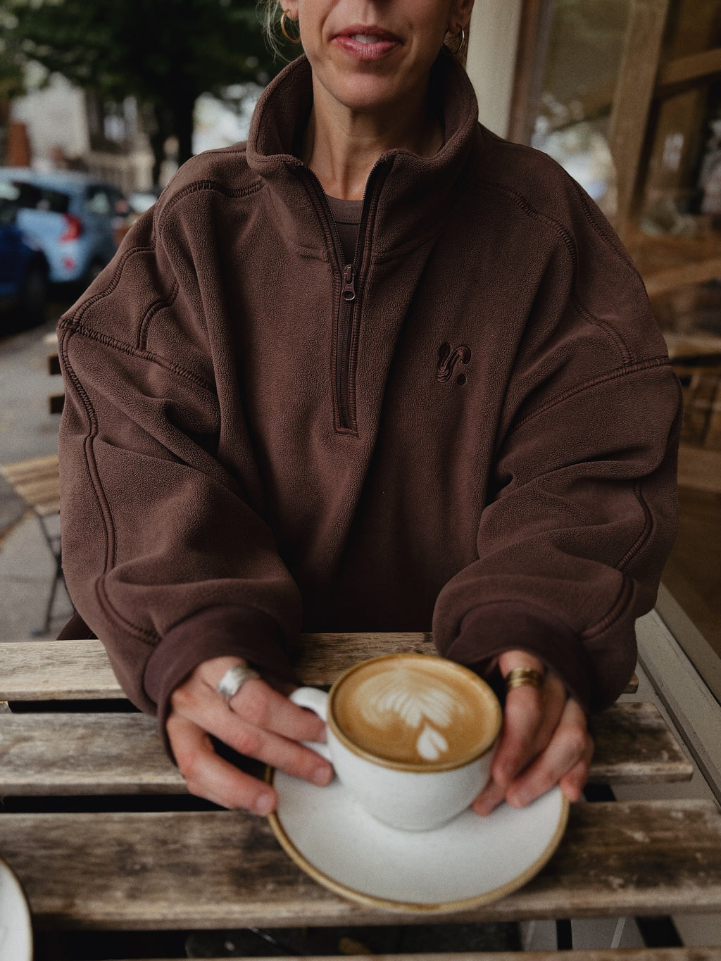 ½ ZIP FLEECE IN BROWN ON BROWN