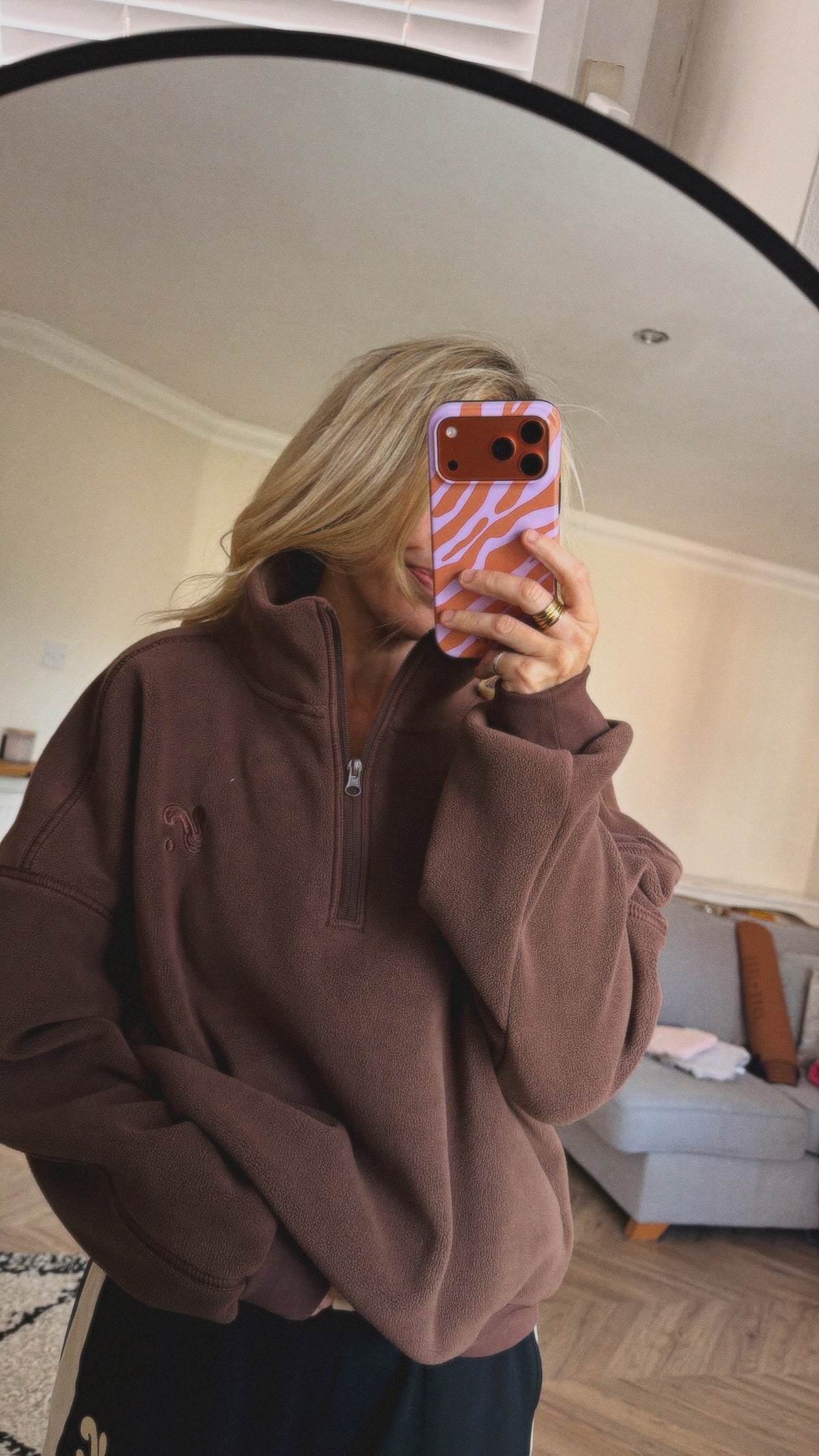 ½ ZIP FLEECE IN BROWN ON BROWN